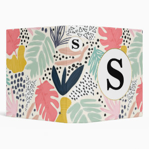 Custom Monogram Tropical Collage Pattern 3 Ring Binder