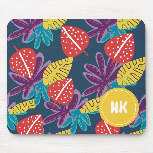 Custom monogram tropical floral hawaii exotic  mouse pad (Front)