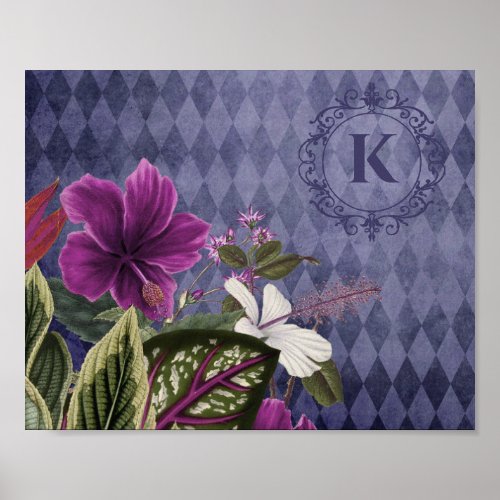 Custom Monogram Tropical Floral Poster