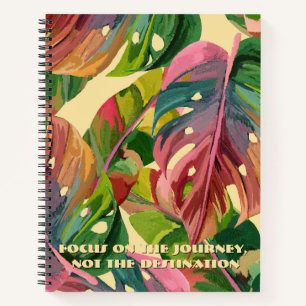 Custom Monogram Tropical Leaves Colorful Aesthetic Notebook