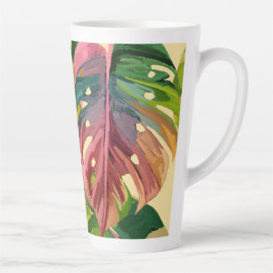 Custom Monogram Tropical Leaves Colorful Latte Mug