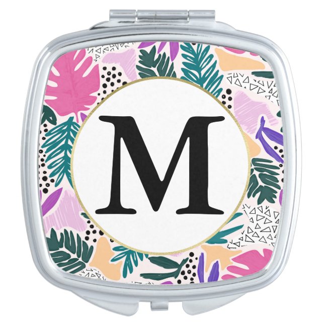 Custom Monogram  Tropical Pattern Compact Mirror (Front)