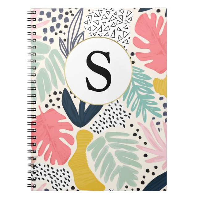 Custom Monogram Tropical Pattern Notebook (Front)