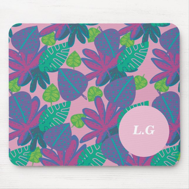 Custom monogram tropical pink colorful modern  mouse pad (Front)