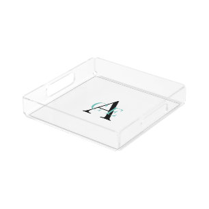 Custom Monogram Turquoise & Black Clear Vanity Acrylic Tray