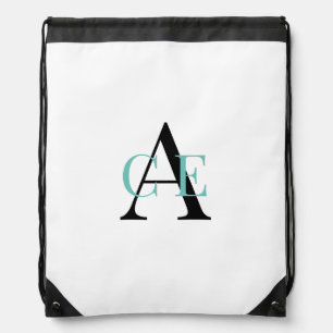 Custom Monogram Turquoise & Black Drawstring Bag