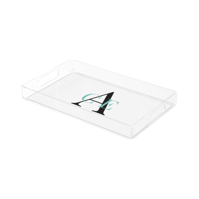 Custom Monogram Turquoise & Black Small Vanity Acrylic Tray (Angled)