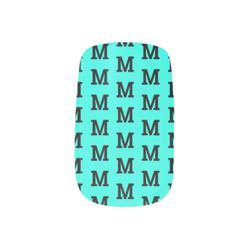 Custom monogram turquoise blue Minx Nail Art wraps