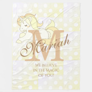 Custom Monogram Unicorn Fleece Blanket polka dots