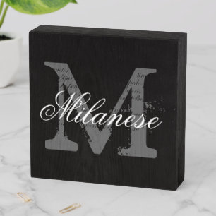 Custom monogram vintage black Wooden Box Sign