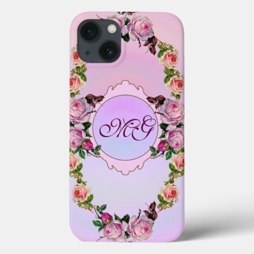 Custom Monogram  Vintage Roses iPhone 13 Case