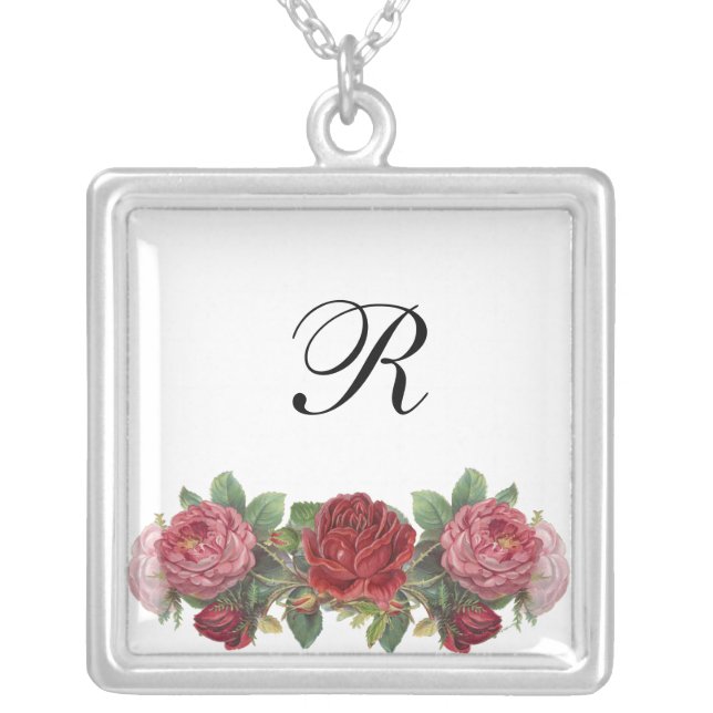 Custom Monogram Vintage Roses Necklace (Front)