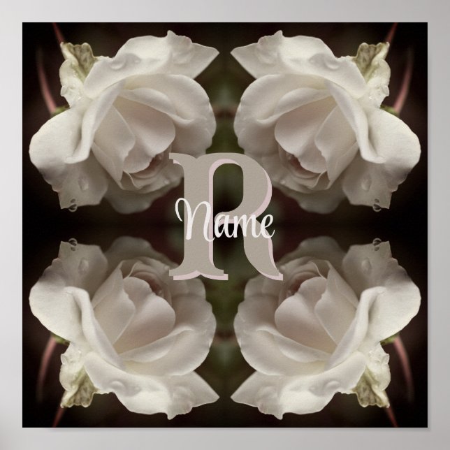 Custom Monogram Vintage Roses Personalized Poster (Front)