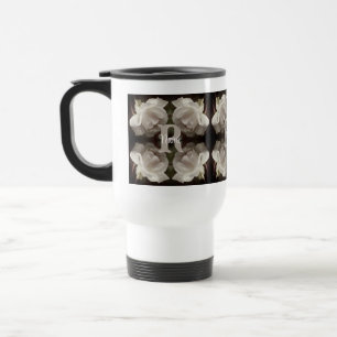 Custom Monogram Vintage Roses Personalized Travel Mug