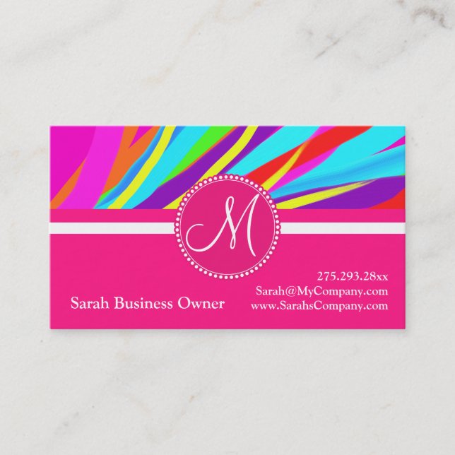 Custom Monogram Vivid Color Paint Brush Strokes Business Card (Front)