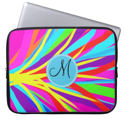 Custom Monogram Vivid Color Paint Brush Strokes Laptop Sleeve