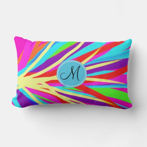 Custom Monogram Vivid Color Paint Brush Strokes Lumbar Pillow