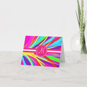 Custom Monogram Vivid Color Paint Brush Strokes Note Card
