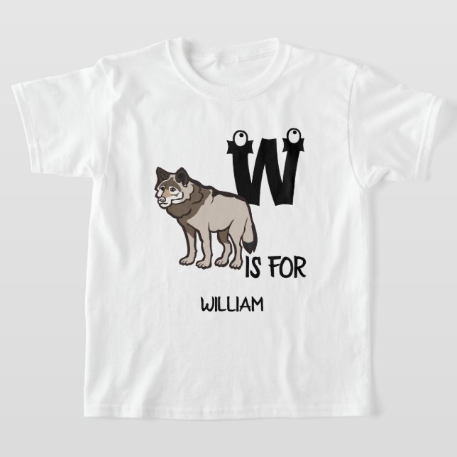 Custom monogram W is for Wolf cute illustration T-Shirt (Laydown)