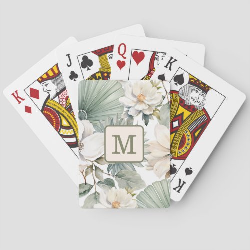 Custom Monogram Watercolor Floral Poker Cards
