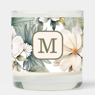 Custom Monogram Watercolor Floral Scented Candle