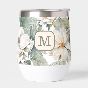 Custom Monogram Watercolor Floral Thermal Wine Tumbler