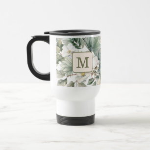 Custom Monogram Watercolor Floral Travel Mug