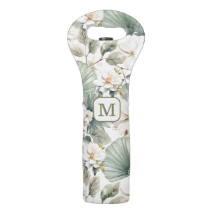 Custom Monogram Watercolor Floral Wine Bag