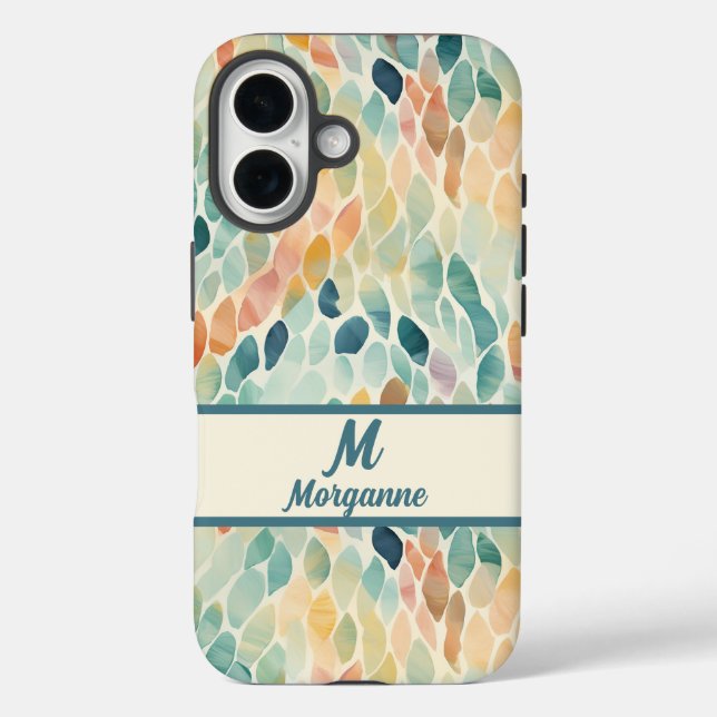 Custom Monogram Watercolor Leaf Pattern Case-Mate iPhone Case (Back)