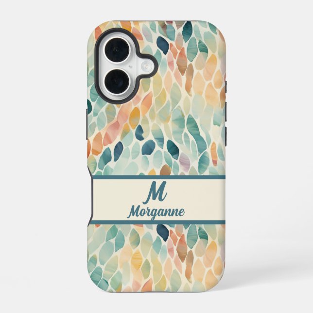 Custom Monogram Watercolor Leaf Pattern Iphone Case (Back)