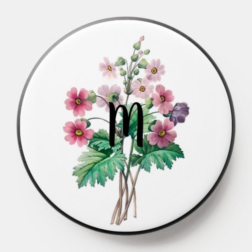 CustomMonogram Watercolor Purple  Pink Flower PopSocket