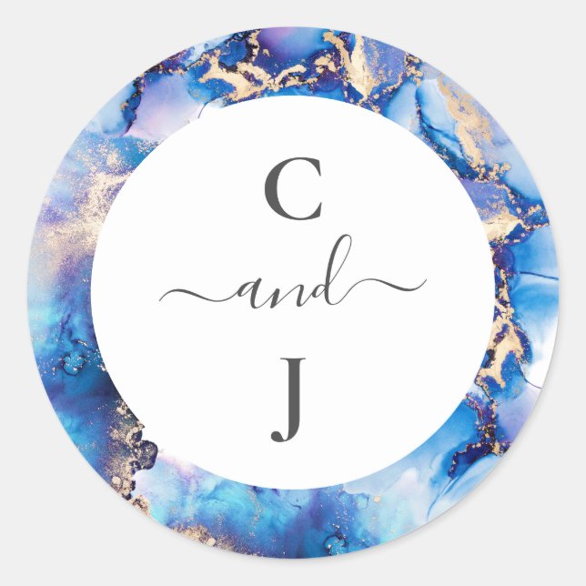 Custom Monogram Watercolor Wedding Classic Round Sticker (Front)