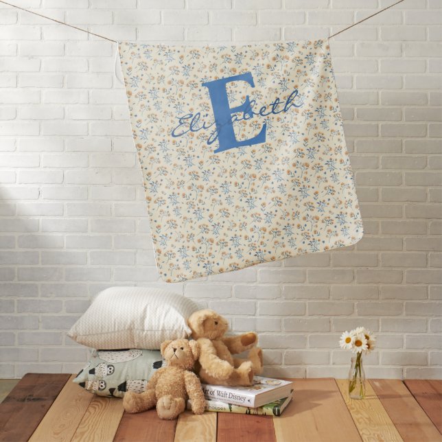 Custom Monogram Watercolor Wildflower Pattern   Baby Blanket (In Situ)