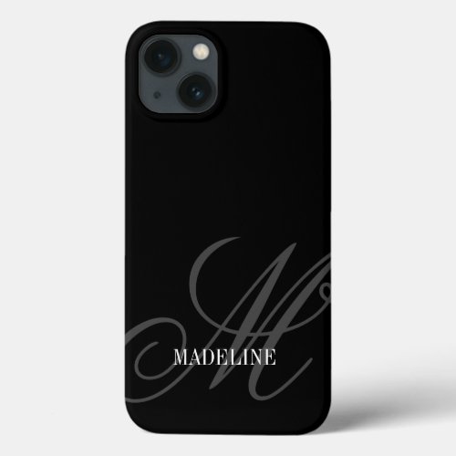 Custom monogram watermark elegant black iPhone 13 case