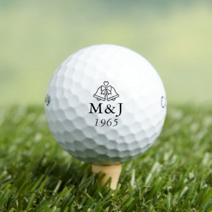 Custom Monogram Wedding Bells Anniversary Date Golf Balls