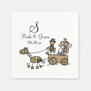 Custom Monogram Wedding Horse Drawn Carriage Paper Napkins