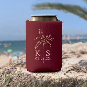 Custom Monogram Wedding Logo Palm Tree Can Cooler