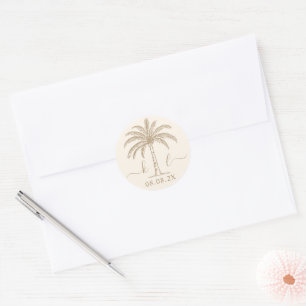 Custom Monogram Wedding Logo Palm Tree Classic Round Sticker