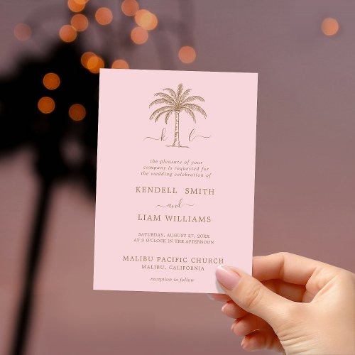 Custom Monogram Wedding Logo Palm Tree Invitation