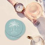 Custom Monogram Wedding Logo Palm Tree Round Paper Coaster<br><div class="desc">Beautiful and elegant Wedding Invitation Celebrate love in its purest form with invitations that mirror the elegance of your union. Order your elegant Wedding Invitations today and set the stage for a celebration that is as timeless as your love. Whether you're tying the knot in your hometown or saying "I...</div>