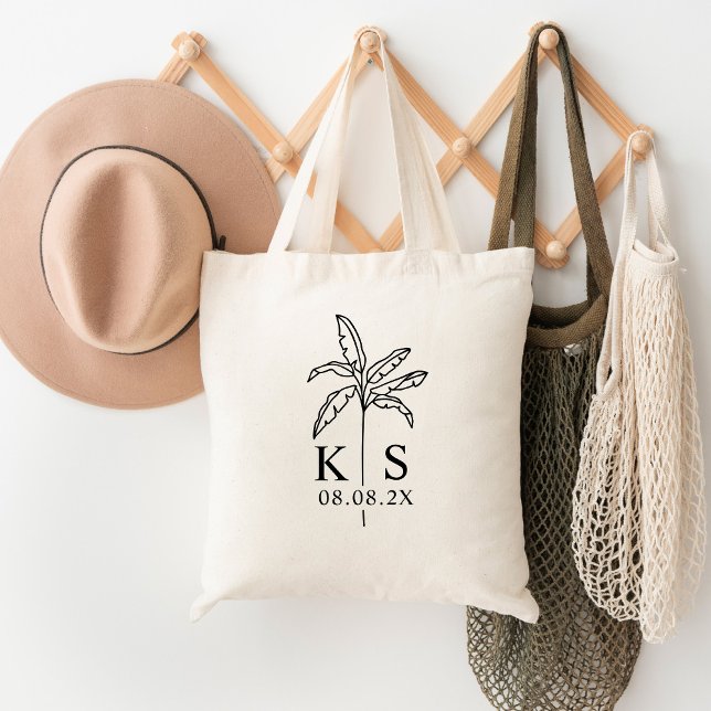 Custom Monogram Wedding Logo Palm Tree Tote Bag (Creator Uploaded)