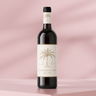 Custom Monogram Wedding Logo Palm Tree Wine Label