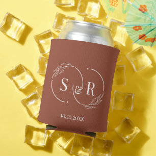Custom Monogram Wedding Logo Terracotta Can Cooler