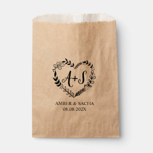 Custom Monogram Wedding Logo With Heart Wreath Favor Bag