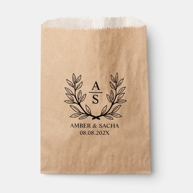 Custom Monogram Wedding Logo With Wreath Favor Bag (Front)