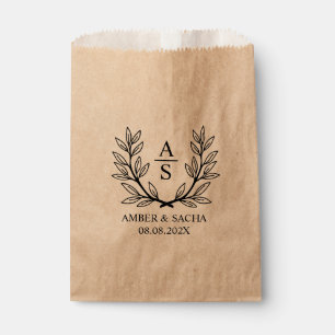Custom Monogram Wedding Logo With Wreath Favor Bag