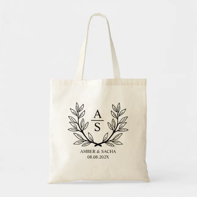 Custom Monogram Wedding Logo With Wreath Tote Bag | Zazzle