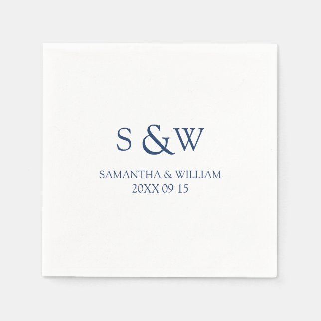 Custom Monogram Wedding Napkins Blue (Front)