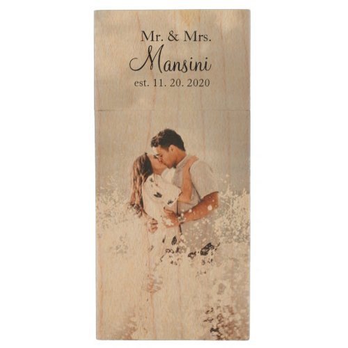 Custom Monogram Wedding Photo Wood USB Flash Drive