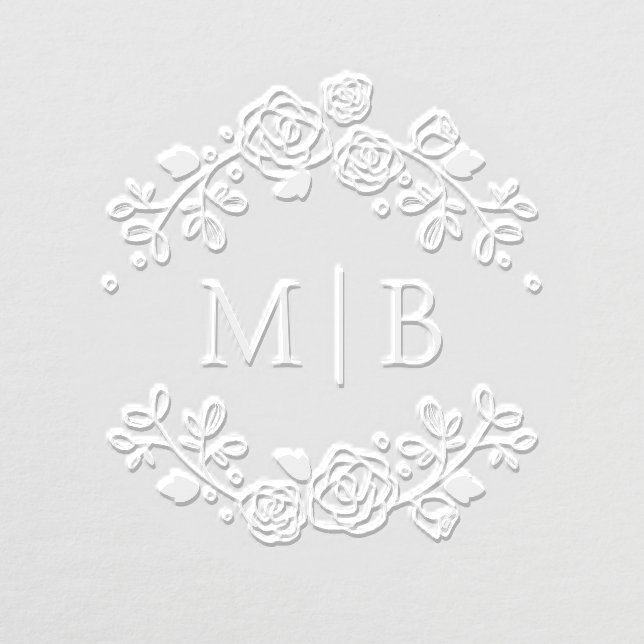 Custom Monogram Wedding Rose Floral Personalized Embosser (Design)